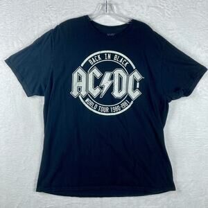AC/DC Mens XL Back In Black World Tour 1980-1981 Hard Rock Metal Band Shirt 80s